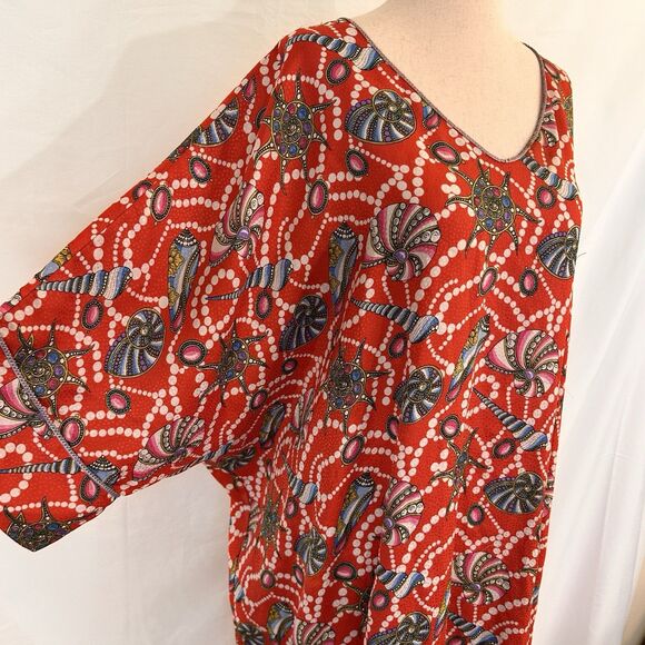 1980s MARY MCFADDEN COLLECTION I Vintage Seashell Kaftan Dress MuMu OS - Picture 3 of 6